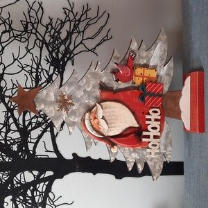 Winter Santa Cardinal Holiday Tree Christmas Wood Decoration Mantle Shelf Sitter